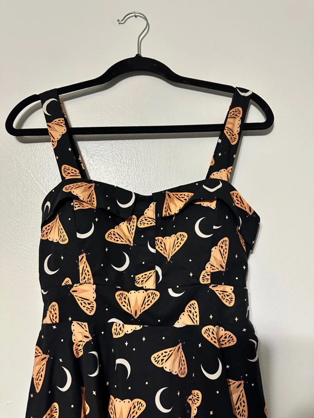 Eva Rose Retro Moth & Moon Dress Fit & Flare Black Pink Medium - Picture 4 of 8